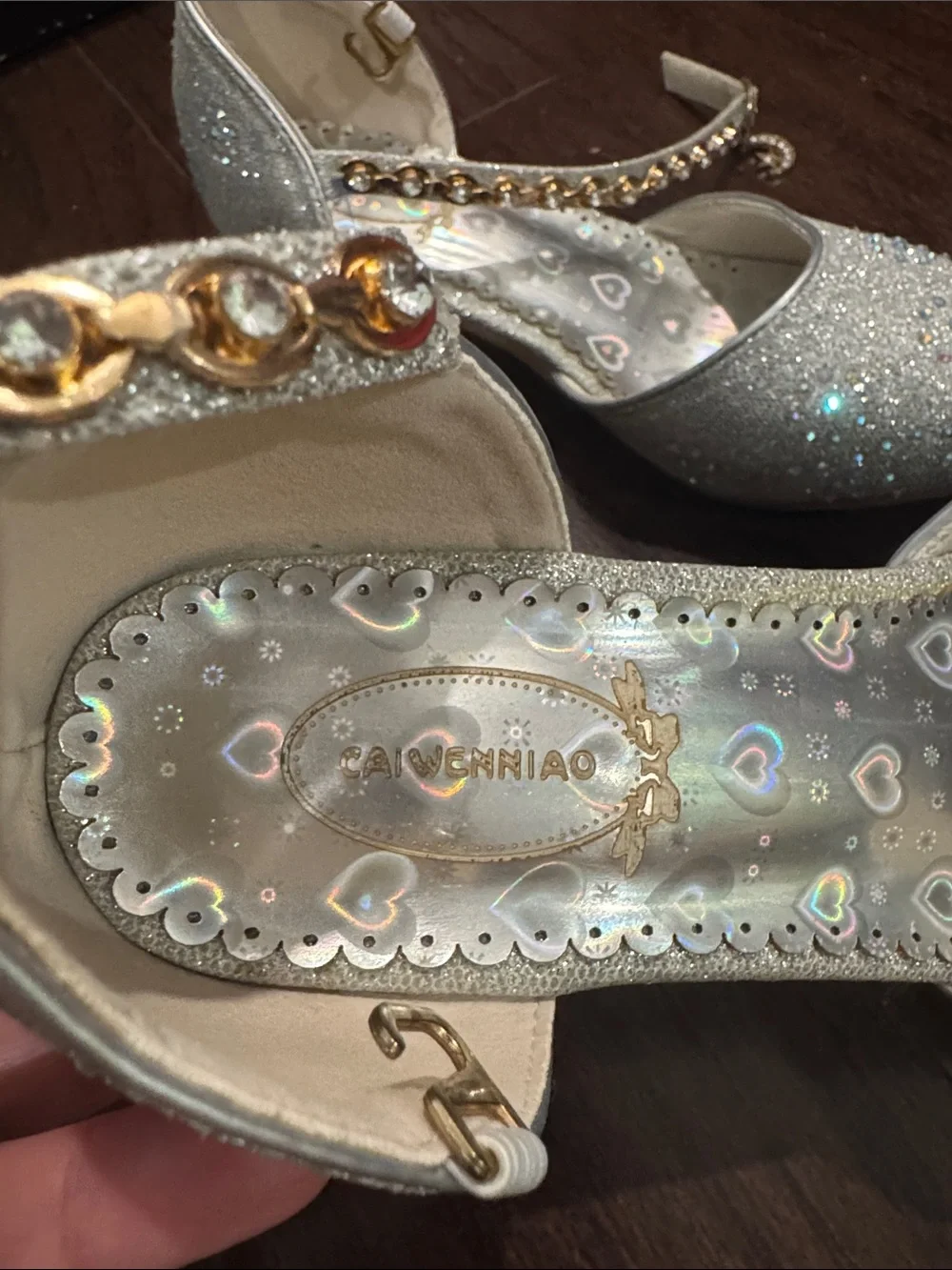 Girls Glitter Silver Dress Flats with Rhinestone Ankle Strap